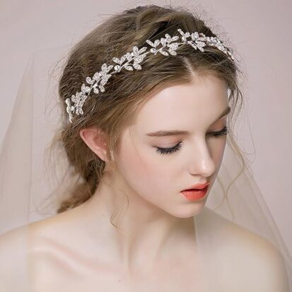 Olive leaf crystal hair wreath