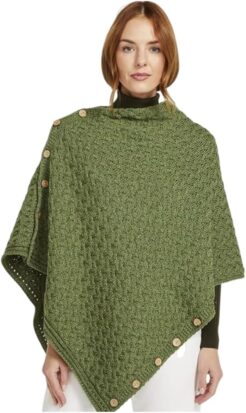 Aran wool buttoned poncho