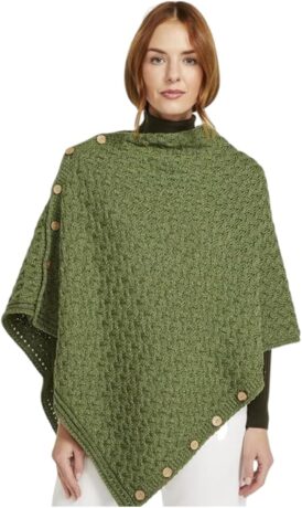 Aran wool buttoned poncho