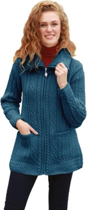 Aran woollen mills Irish coatigan wool knit zipper