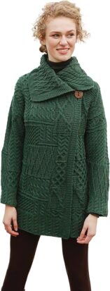 Aran woollen mills patchwork wool knit coat