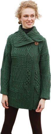 Aran woollen mills patchwork wool knit coat