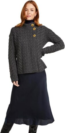 Asymmetrical Irish wool cardigan