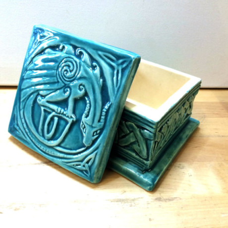 Celtic Dragon Ceramic Trinket Box. Looking for gifts for the art lover? Check out this handpicked selection of gifts ideas including ceramics, homeware, prints, personalised art and art for kids, all created by talented Irish Artists.