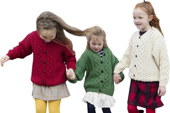 Childrens Aran wool cardigan