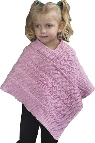 Childrens Aran wool poncho