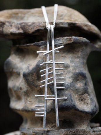 Customised Ogham initials long necklace. Beautiful Irish made Ogham inscribed gift ideas.