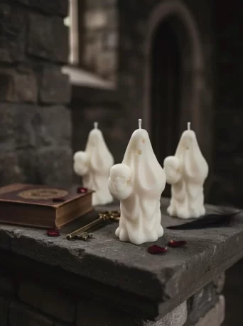 Halloween ghost with skull candles