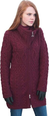 Irish cable knitted double collar coat