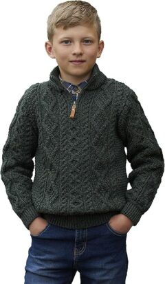 Kids Aran half zip wool sweater_