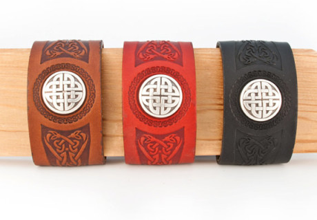 Men's Celtic Leather Cuff. Trying to buy a gift for a husband, boyfriend, brother, son or friend? Get him something original that was created and made in Ireland by skilled Irish craftsmen and designers.