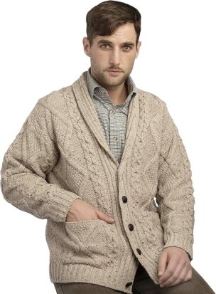 Mens Irish cable cardigan sweater