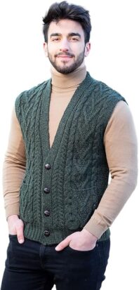 Mens Irish wool sleeveless cardigan