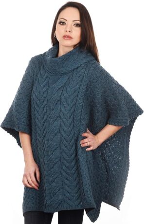 Merino wool cowlneck poncho