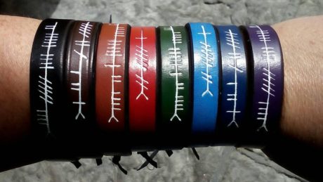 Personalised Ogham script leather bracelet. Beautiful Irish made Ogham inscribed gift ideas.