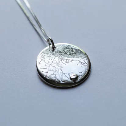 Personalised map silver pendant necklace