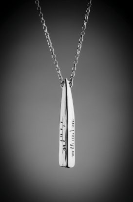 Silver Ogham pendant necklace personalised with names inscribed ancient script