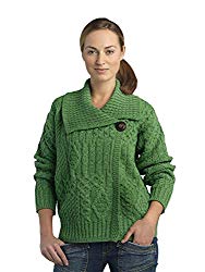 Irish Merino Wool One Button Aran Ladies Sweater
