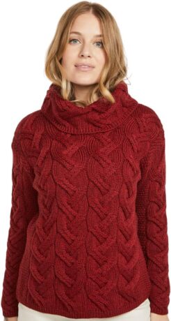 Womens Chunky Cable Cowlneck wool sweater