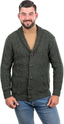 Wool mens shawl collar cardigan